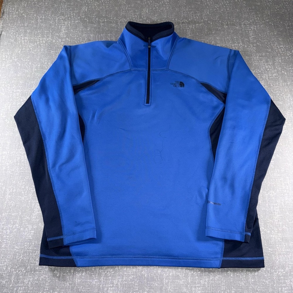 North Face Pullover Mens Large Blue Fleece 1/4 Zip Mock Neck Outdoor Hiking Top